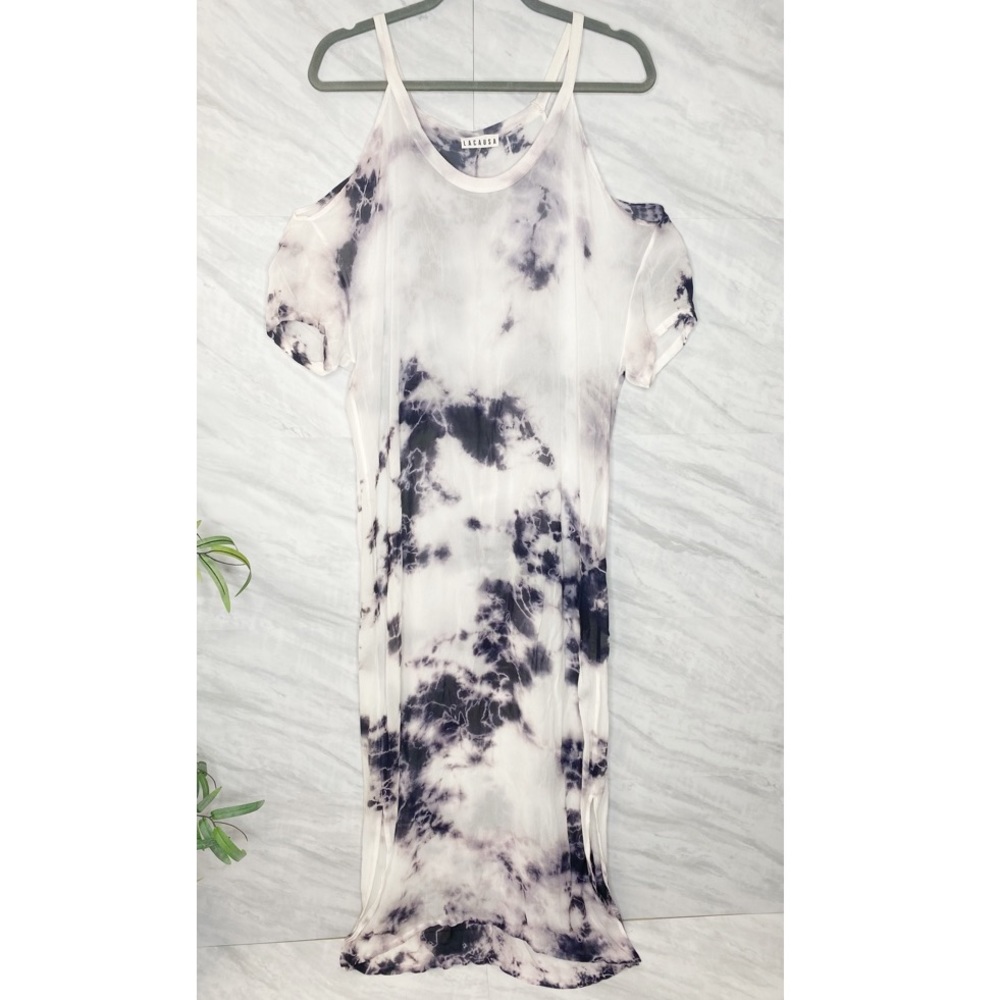 LACAUSA Sheer Cold Shoulder Beach Cover Up Maxi Dress Medium